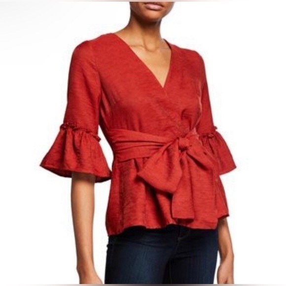 Anthropologie MOON RIVER Wrap Tie Front Bell Sleeves Blouse - Picture 1 of 5